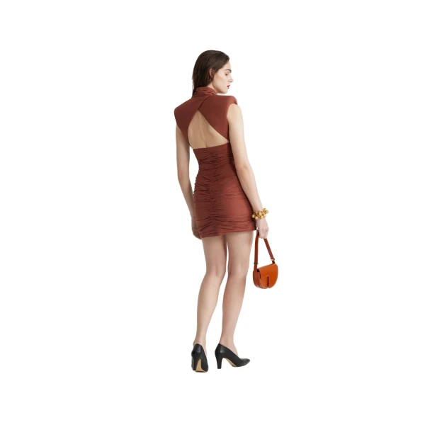 Open back mini dress in Cinnamon recycled faille - Image 3