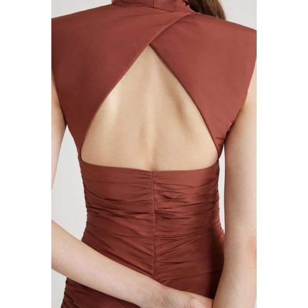 Open back mini dress in Cinnamon recycled faille - Image 4