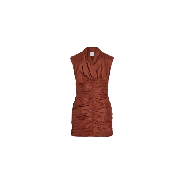 Open back mini dress in Cinnamon recycled faille