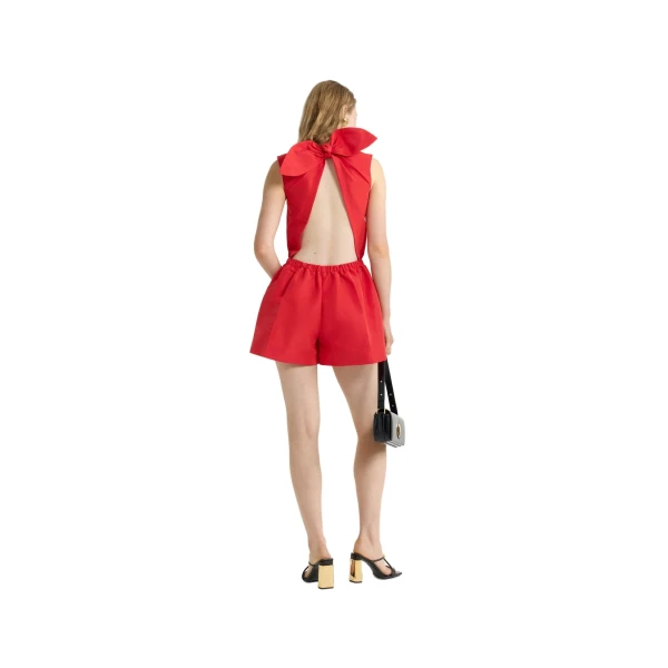 Open back playsuit in Lipstick Red recycled ottoman faille - Image 3