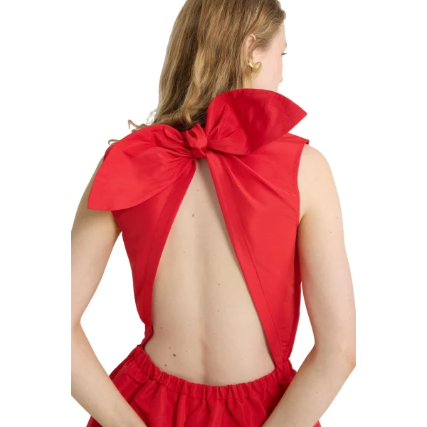 Open back playsuit in Lipstick Red recycled ottoman faille - Image 4