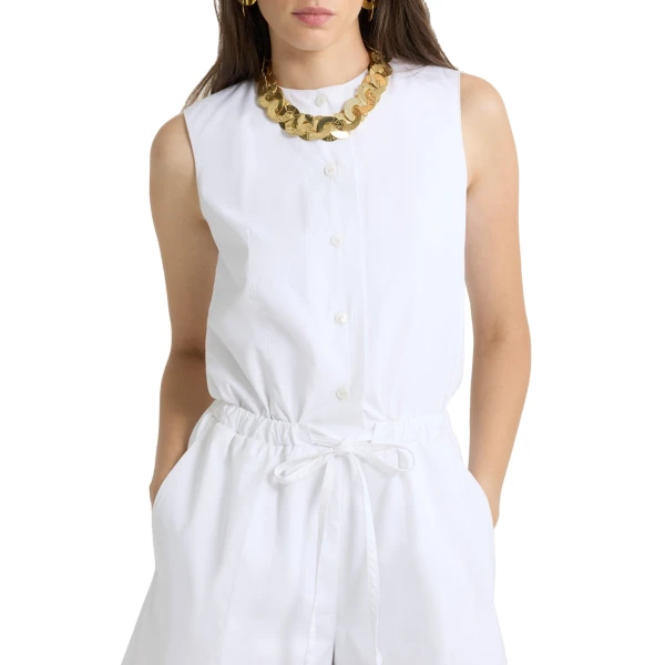 Open back playsuit in White organic cotton poplin - Image 4