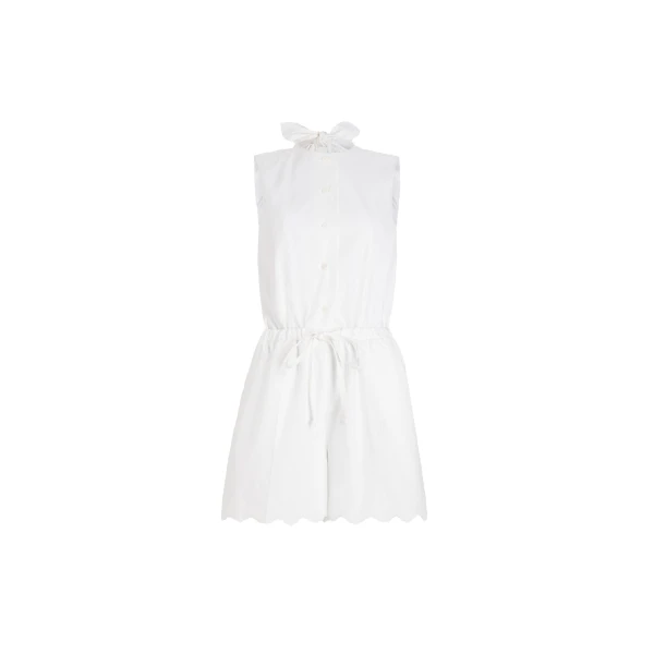 Open back playsuit in White organic cotton poplin