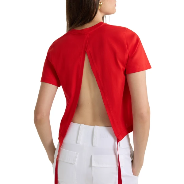 Open back t-shirt in Lipstick Red organic cotton - Image 5