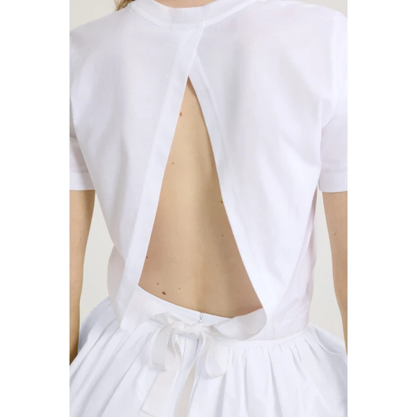 Open back t-shirt in White organic cotton - Image 5