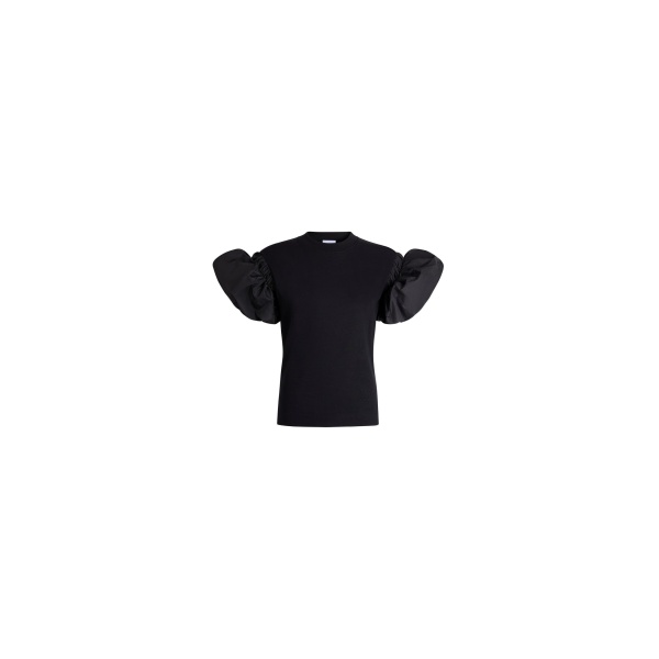 Patou Organic cotton T-shirt with faille sleeve details in Black