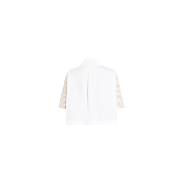 Organic cotton contrast short sleeve shirt in Dolce Coffee Stripes - Image 2