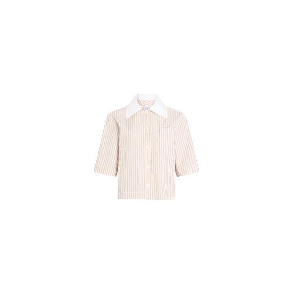 Patou Organic cotton contrast short sleeve shirt in Dolce Coffee Stripes