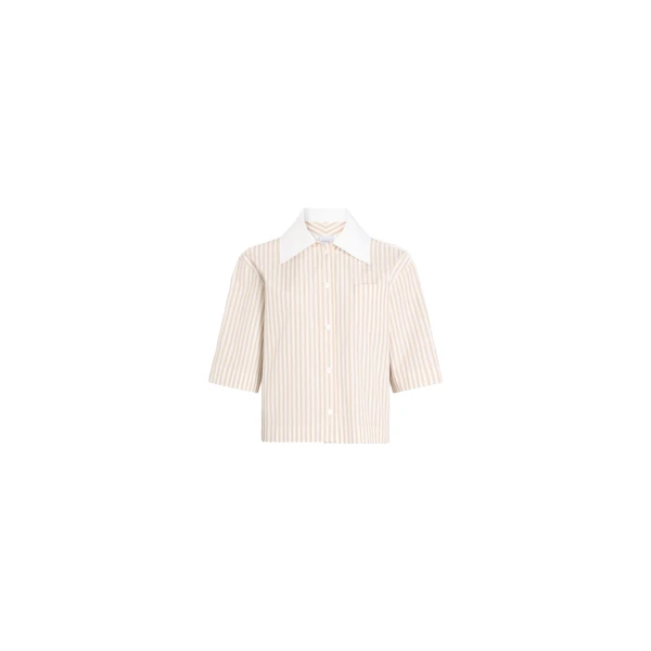 Patou Organic cotton contrast short sleeve shirt in Dolce Coffee Stripes