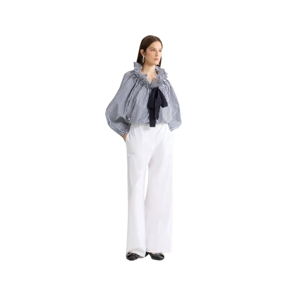 Organic cotton elasticated waist trousers in White - Image 2