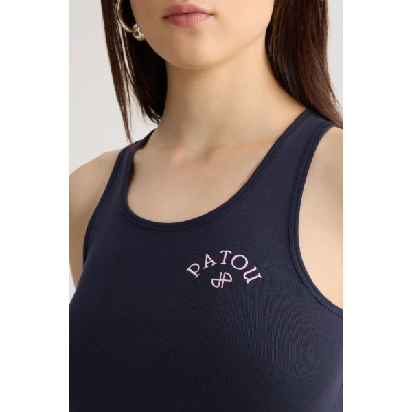 Organic cotton embroidered tank top in Deep Sea Blue - Image 4