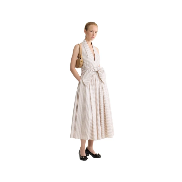 Organic cotton halter neck midi dress in Dolce Coffee Stripes - Image 3