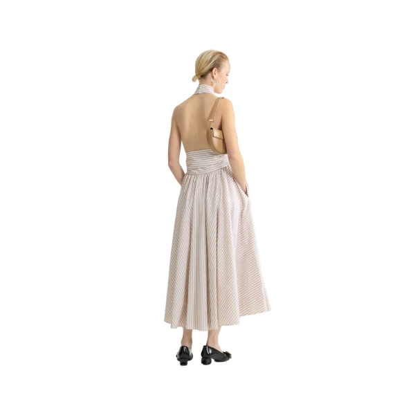 Organic cotton halter neck midi dress in Dolce Coffee Stripes - Image 4