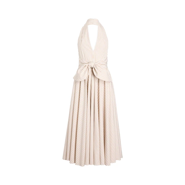 Patou Organic cotton halter neck midi dress in Dolce Coffee Stripes