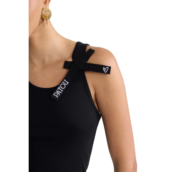 Organic cotton knot strap tank top in Black - Image 4