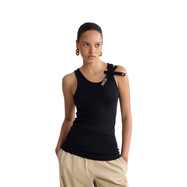 Organic cotton knot strap tank top in Black - Image 5
