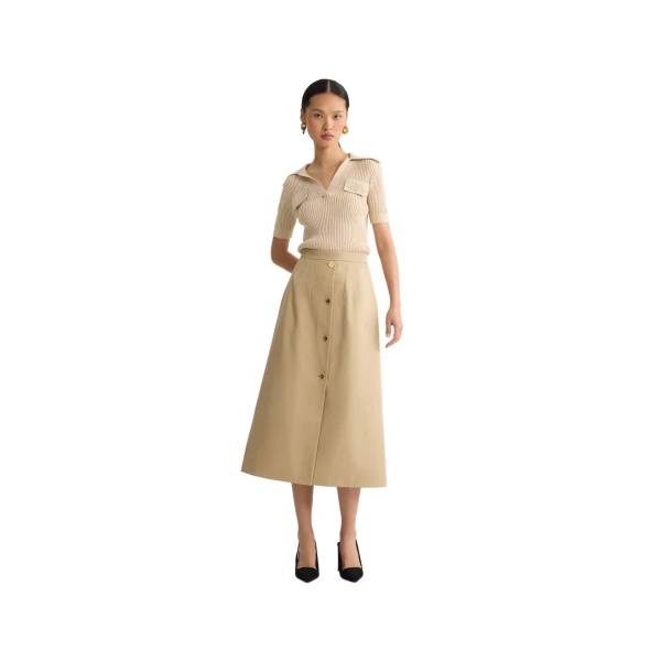Organic cotton long buttoned skirt in Sand - Image 2