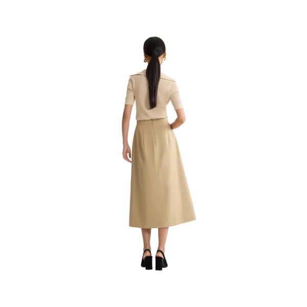 Organic cotton long buttoned skirt in Sand - Image 3