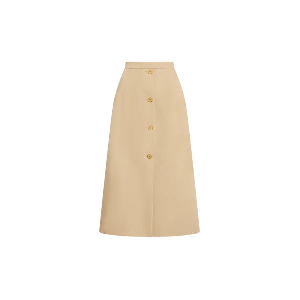 Organic cotton long buttoned skirt in Sand
