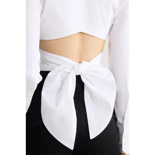 Organic cotton long sleeve knotted top in White - Image 4