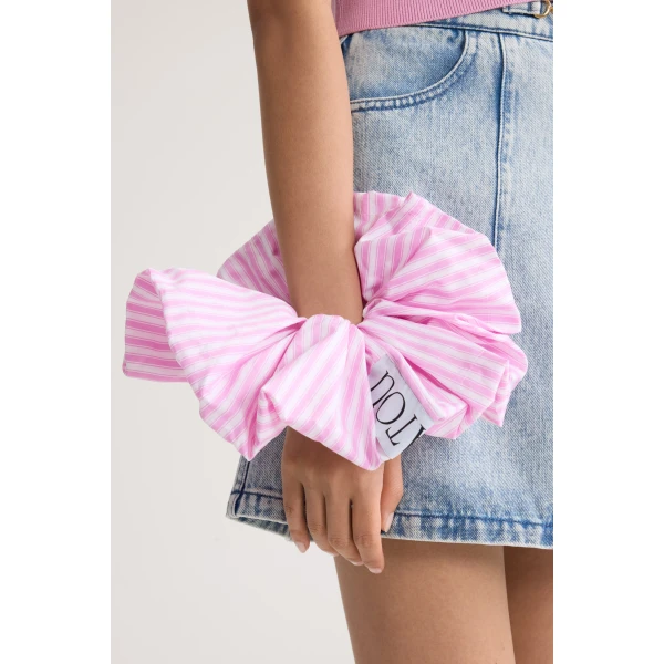 Organic cotton maxi scrunchie in Bougainvillea Stripes - Image 2