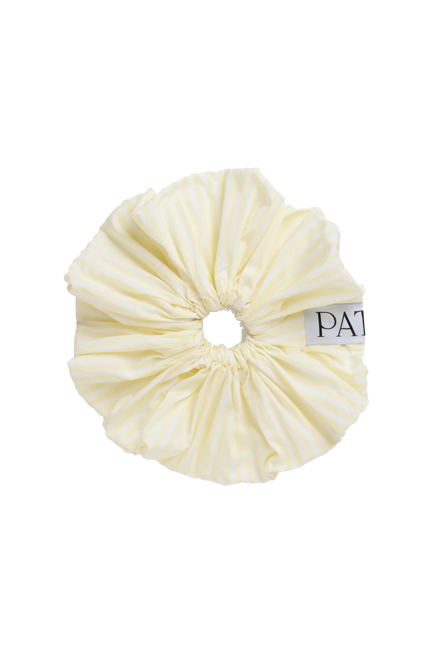 Patou Organic cotton maxi scrunchie in Lemonade Stripes | Accessories | Coveti Patou Organic cotton maxi scrunchie in Lemonade Stripes