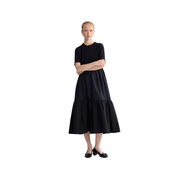 Organic cotton poplin volume midi dress in Black - Image 2