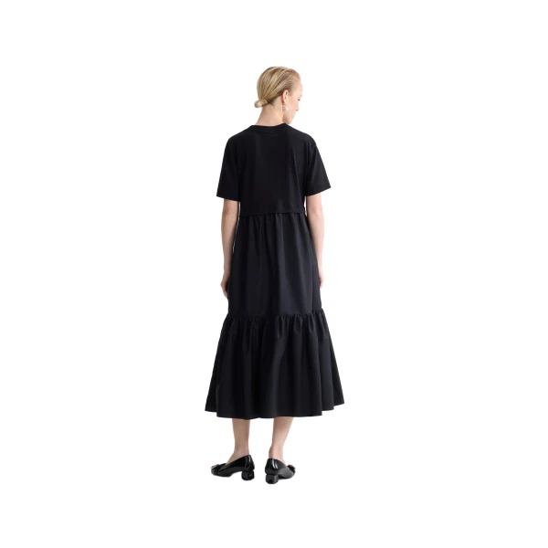 Organic cotton poplin volume midi dress in Black - Image 3