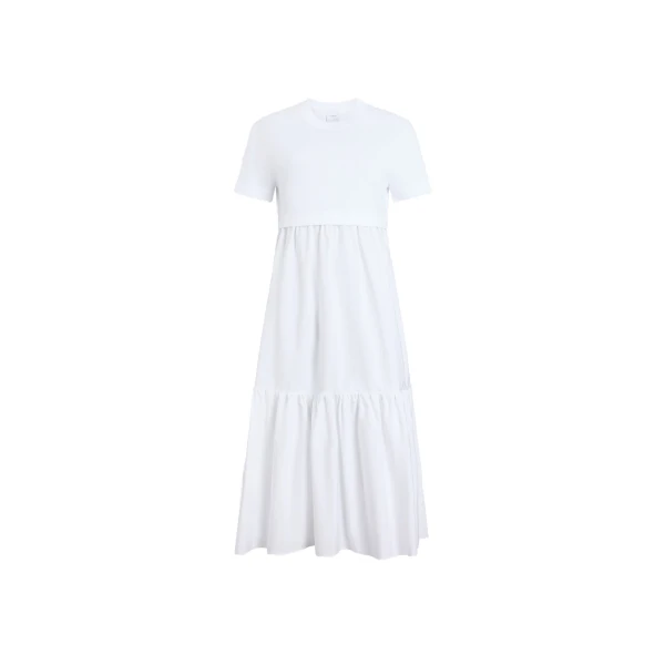 Organic cotton poplin volume midi dress in White