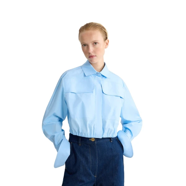 Organic cotton short safari shirt in Riviera Blue - Image 5