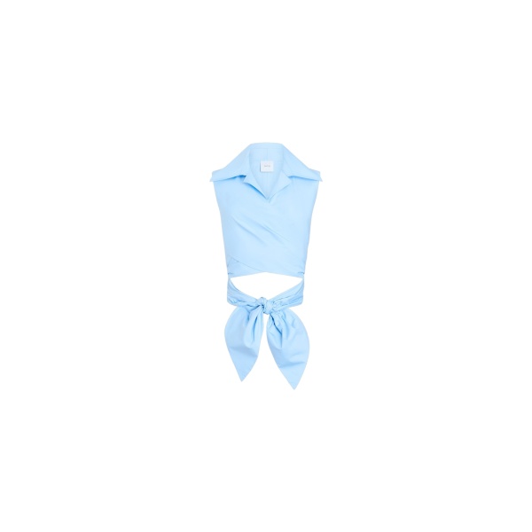 Patou Organic cotton sleeveless draped top in Riviera Blue