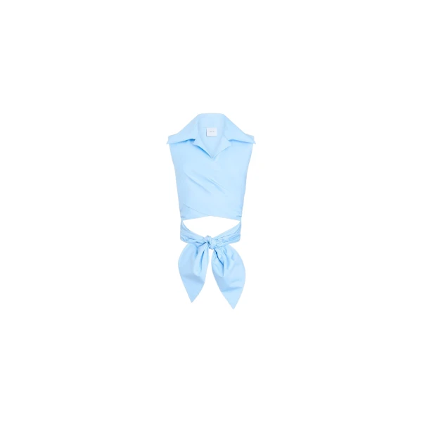 Patou Organic cotton sleeveless draped top in Riviera Blue