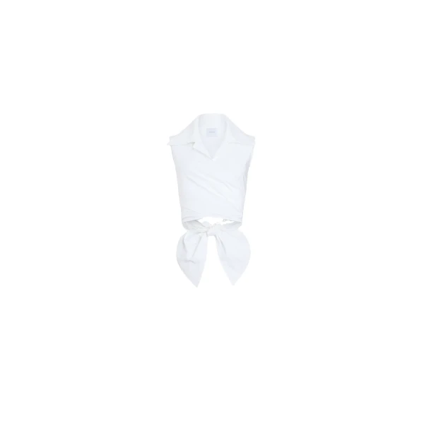 Organic cotton sleeveless draped top in White
