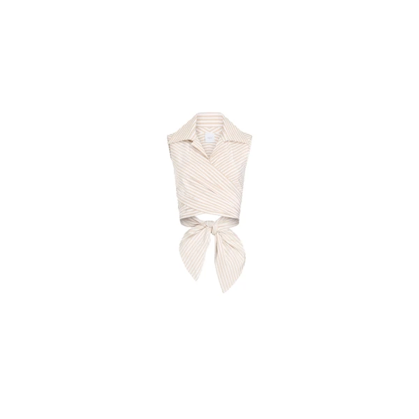 Patou Organic cotton striped sleeveless draped top in Dolce Coffee Stripes