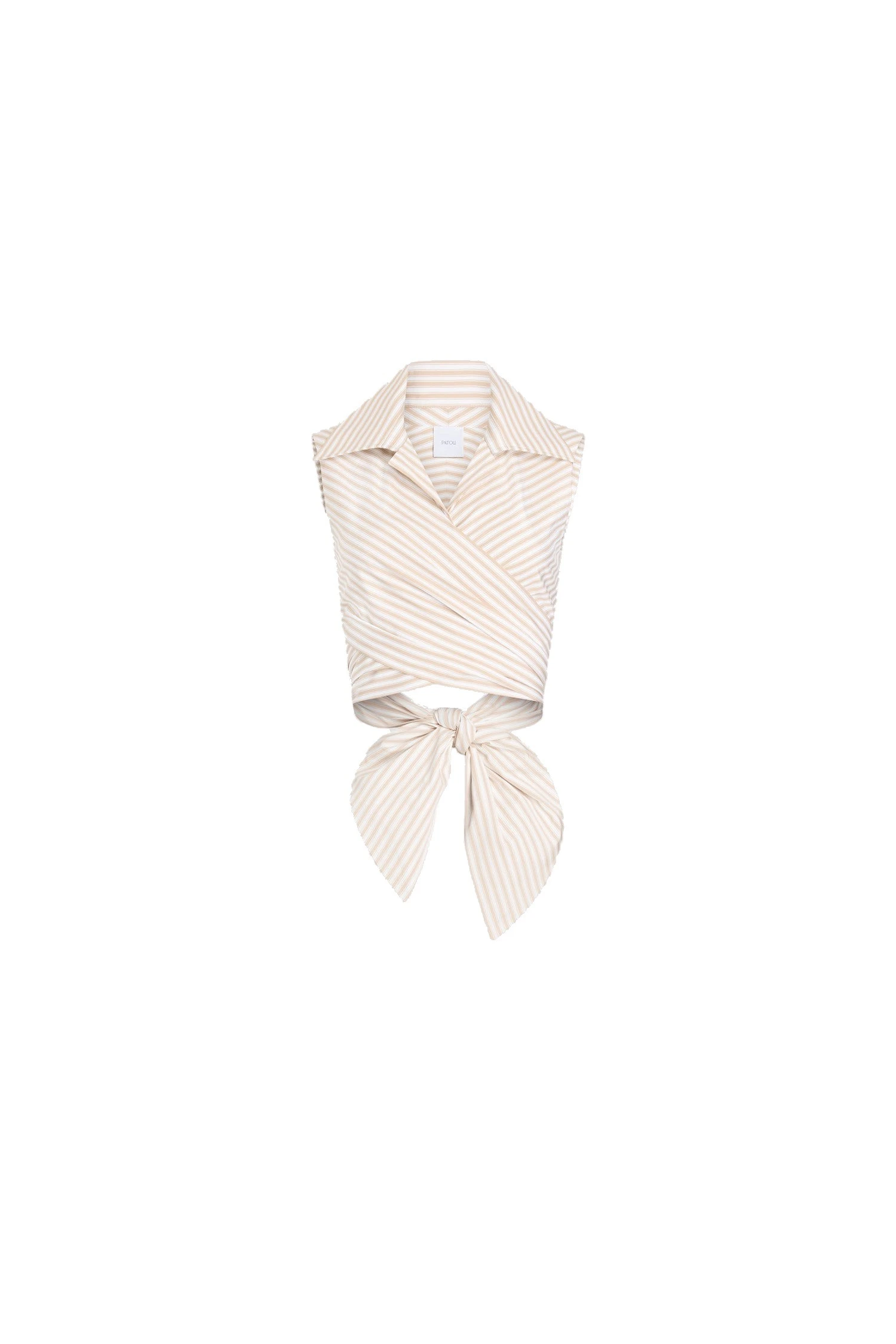 Patou Organic cotton striped sleeveless draped top in Dolce Coffee Stripes | Tops | Coveti Patou Organic cotton striped sleeveless draped top in Dolce Coffee Stripes