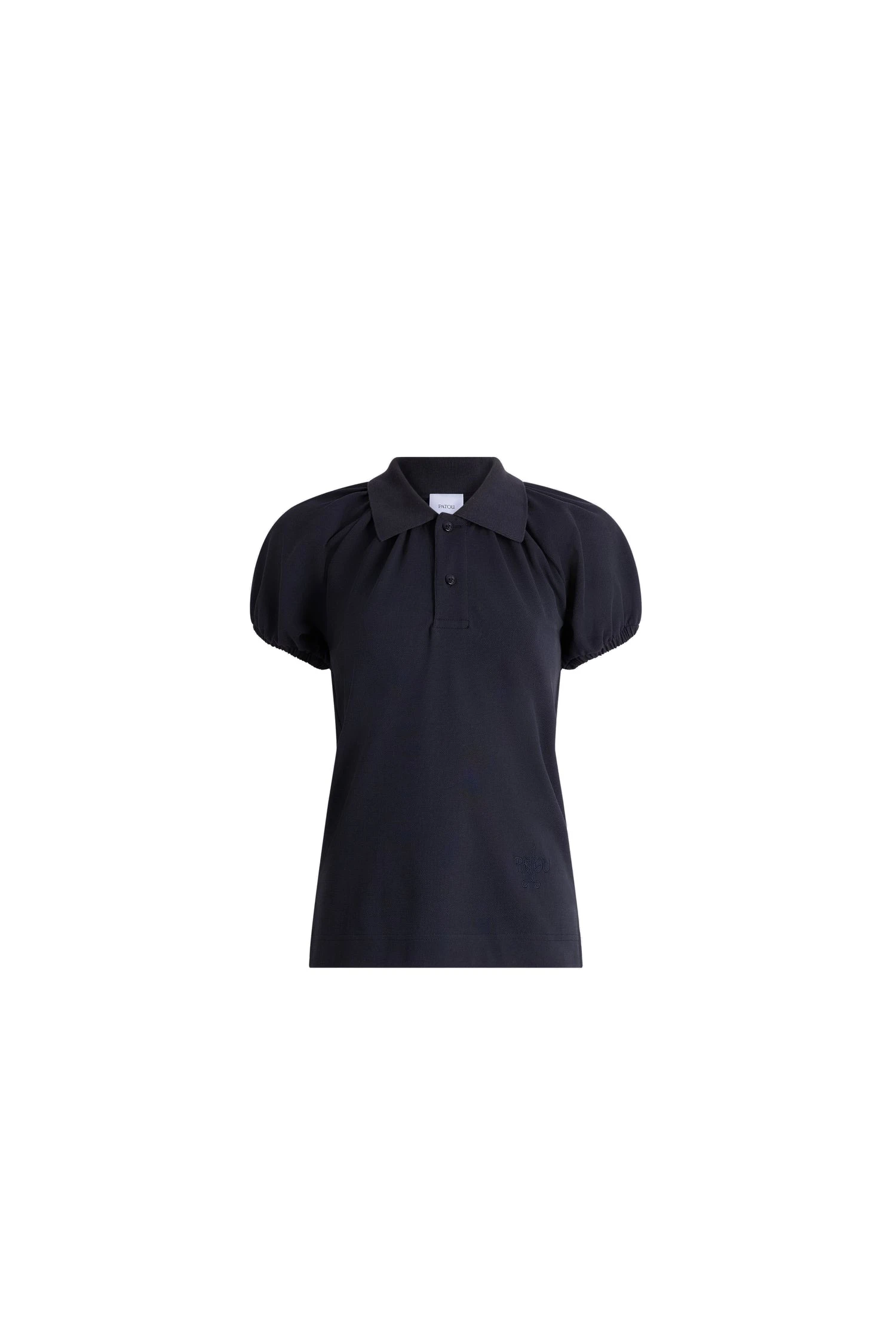 Patou Organic cotton volume-sleeve polo in Night Blue | Tops | Coveti Patou Organic cotton volume-sleeve polo in Night Blue
