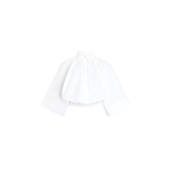 Patou Organic cotton voluminous short-sleeved blouse in White
