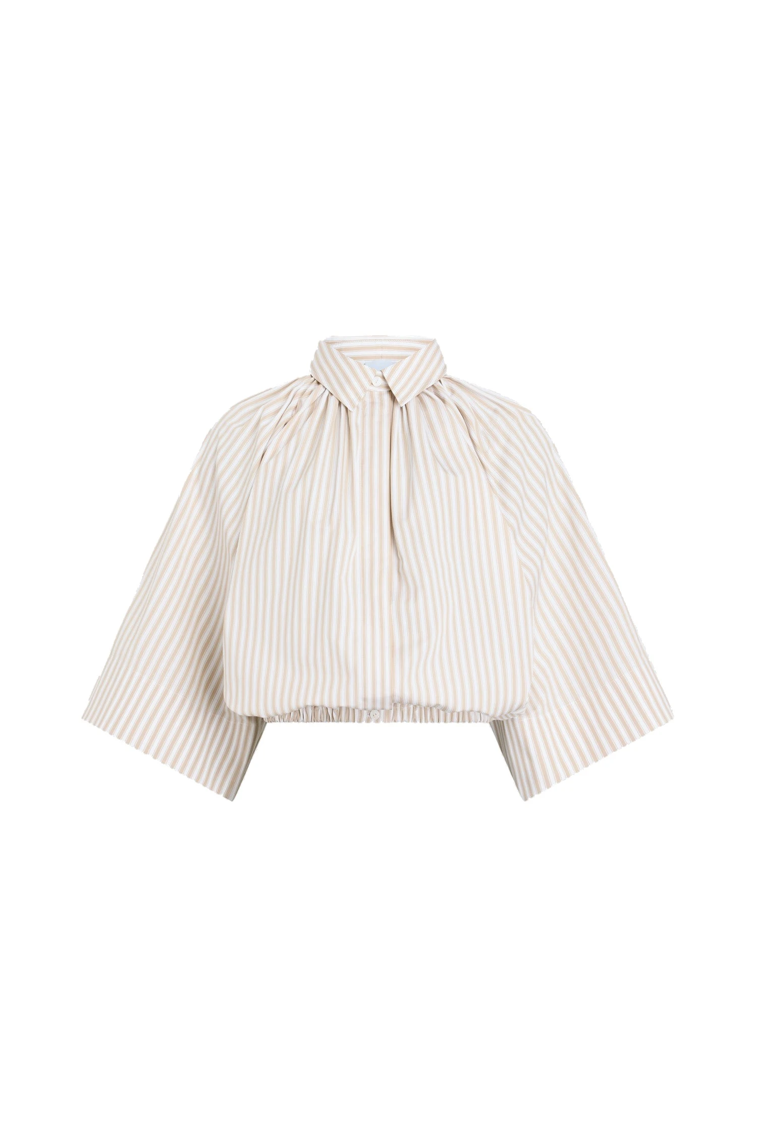 Patou Organic cotton voluminous short-sleeved striped blouse in Dolce Coffee Stripes | Tops | Coveti Patou Organic cotton voluminous short-sleeved striped blouse in Dolce Coffee Stripes