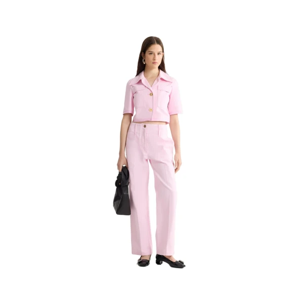 Organic cotton wide leg denim trousers in Pink Sunset - Image 2