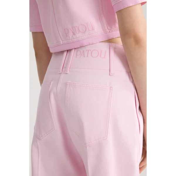 Organic cotton wide leg denim trousers in Pink Sunset - Image 4
