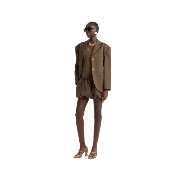 Oversized belted jacket in Java Brown organic cotton gabardine - Image 2