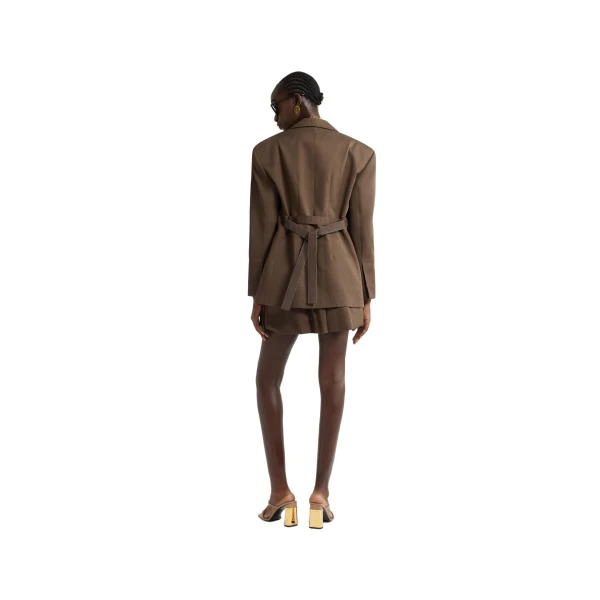 Oversized belted jacket in Java Brown organic cotton gabardine - Image 3