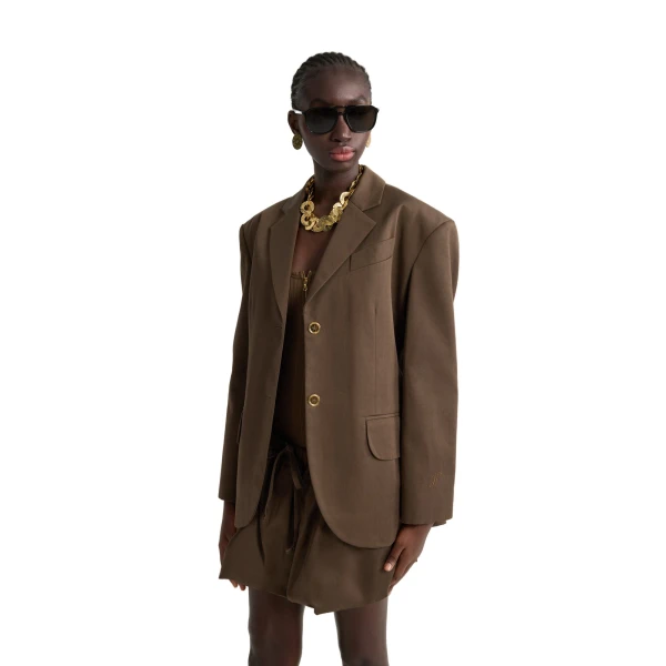 Oversized belted jacket in Java Brown organic cotton gabardine - Image 4