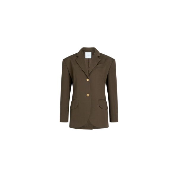 Patou Oversized belted jacket in Java Brown organic cotton gabardine