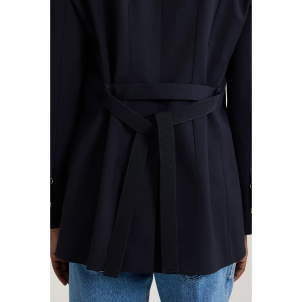 Oversized belted jacket in Navy Black sustainable technical wool twill - Image 5