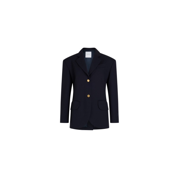 Patou Oversized belted jacket in Navy Black sustainable technical wool twill