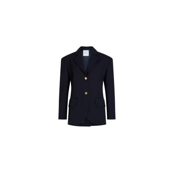Patou Oversized belted jacket in Navy Black sustainable technical wool twill