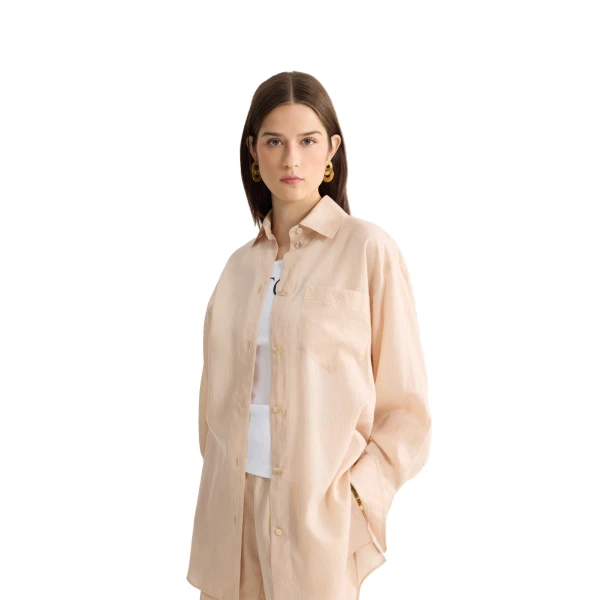 Oversized blended silk beach shirt in Shell Beach Stripes - Image 5
