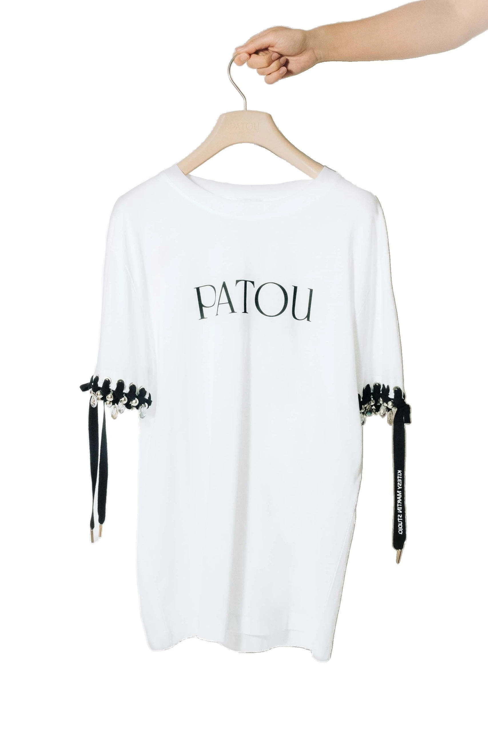 Patou Patou Upcycling logo t-shirt in Black organic cotton | Tops | Coveti Patou Patou Upcycling logo t-shirt in Black organic cotton