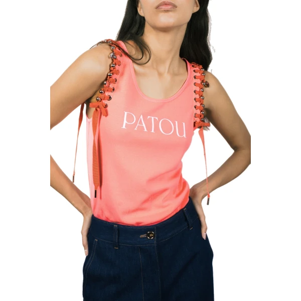 Patou Upcycling tank top in Coral organic cotton - Image 2